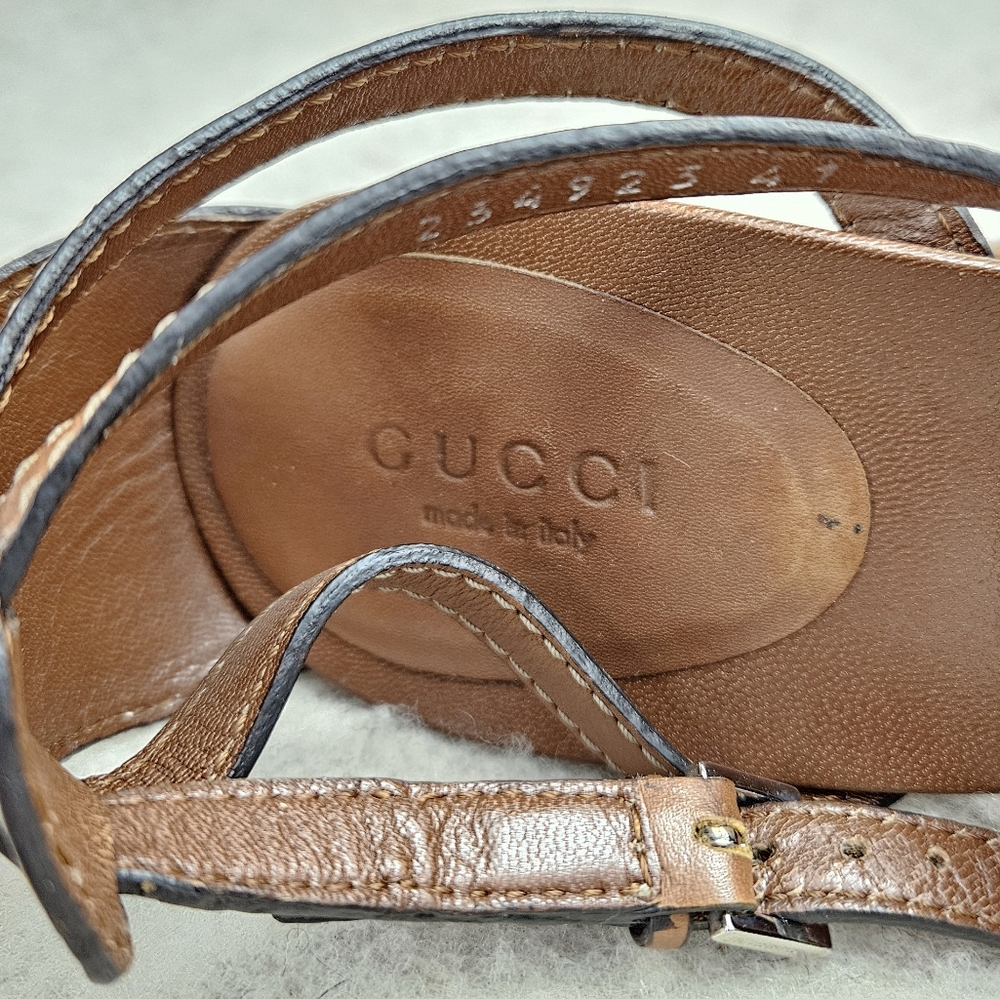 Gucci Silver Horsebit Leather Platform 5 inch Heels Tan Size 41 - Picture 7 of 10